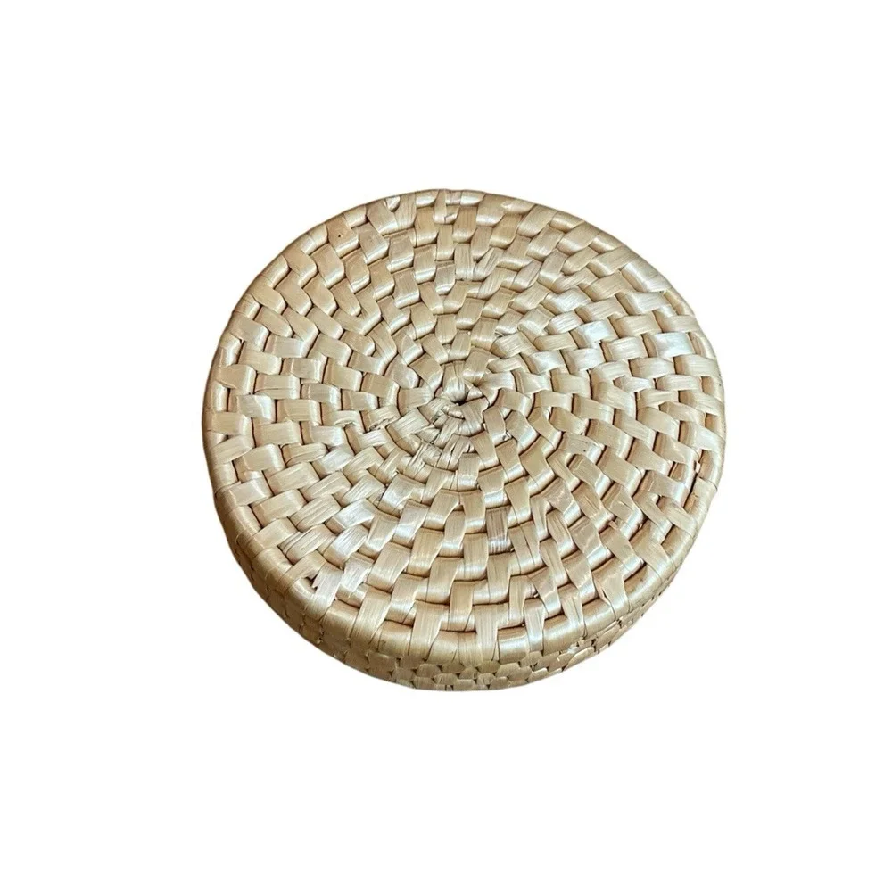Vintage Woven Straw Coasters with Basket Wicker Rattan Coasters